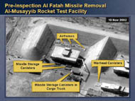slide 14 aerial photo of pre-inspection al fatah missile removal at al-musayyib rocket test facility